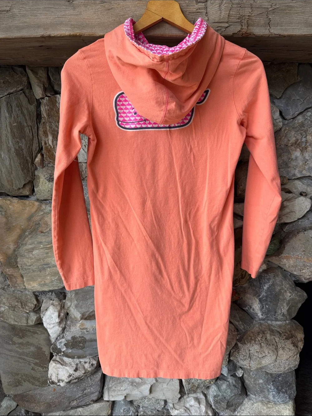 Vineyard Vines Coral Hooded Tunic with Pink Patterned Hooded Lining Girls 16
